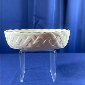 Lenox basket weave bowl with gold trim.
